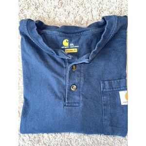 Carhartt Men's Short Sleeve 3-Button Shirt Original Fit, Size 2XL Navy Blue